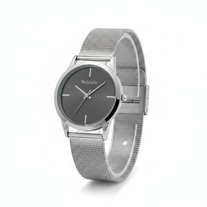 WoMaGe Mens Watch Gray Dial Silver Case Silver Mesh Bracelet Quartz Analog